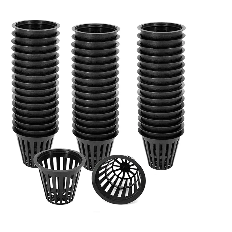 110 Pcs Black Plastic Slotted Mesh Net Plant Cups Pots For Hydroponics/Aquaponics/Orchids 70MM