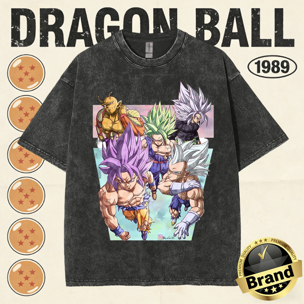 2026 Sommer DBZ Vintage Herren Washed T-Shirt, 100% Baumwolle Oversized Heavyweight, Ultimate Forms Print, Alltags-Sport-T-Shirt für Kinder