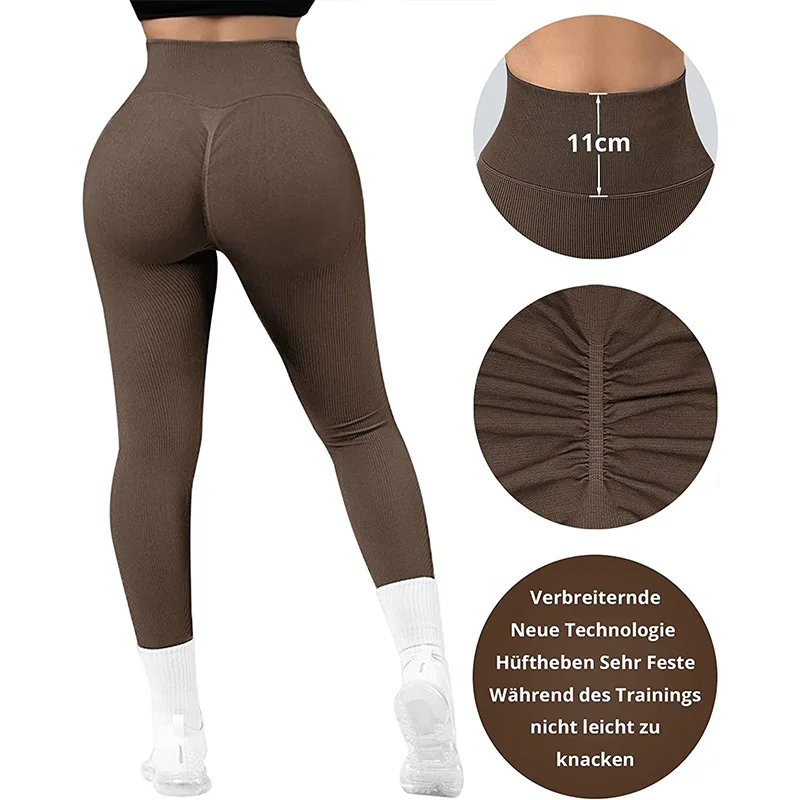 Knitting Sport Yoga Leggings Fitness High Waist Butt Lift Curves Workout Tights Elastic Gym Training Pants Female Seamless Pants