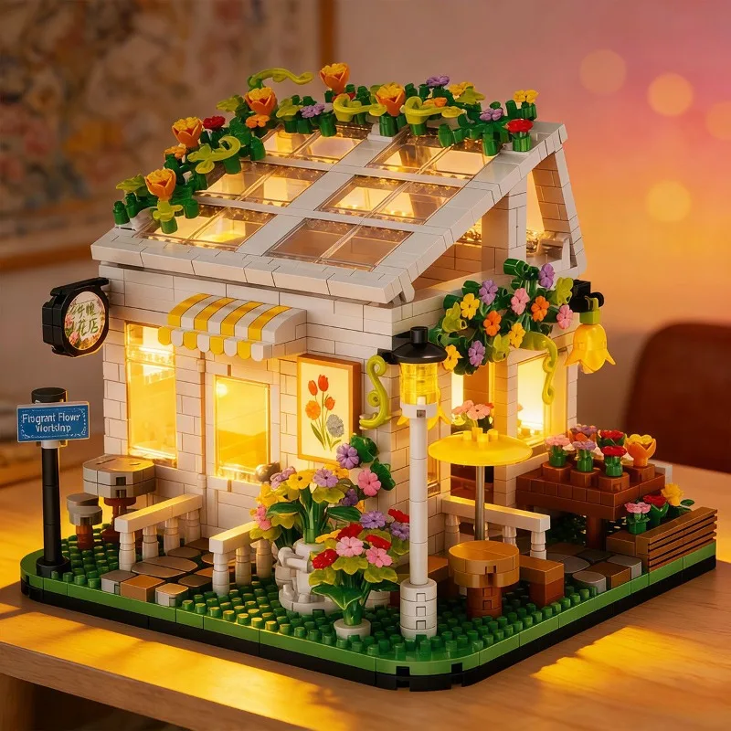 

2026 New Style Building Blocks Sunny Flower House Healing Cottage Handmade Assembly Ornament Toy Ideal Gift for Girls