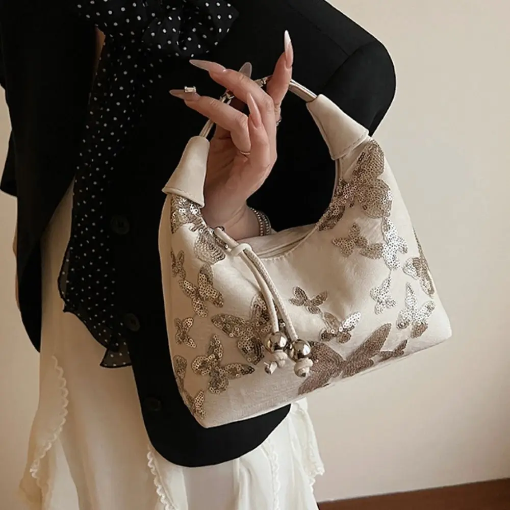 

Casual Sequin Chinese Style Handbag Purses Zipper Hanfu Embroidery Handbag Embroidered Butterfly Shoulder Bag Women
