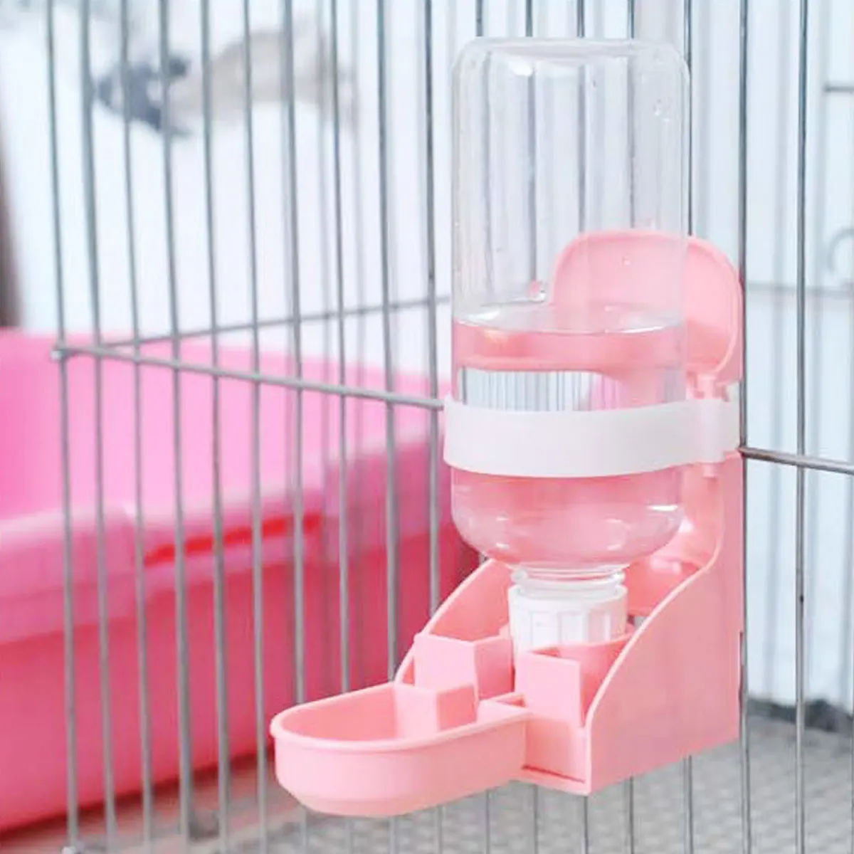 

500 Ml Watering Pet Fountain Dispenser Drinking Feeder Bottle Automatic for Dogs Pink