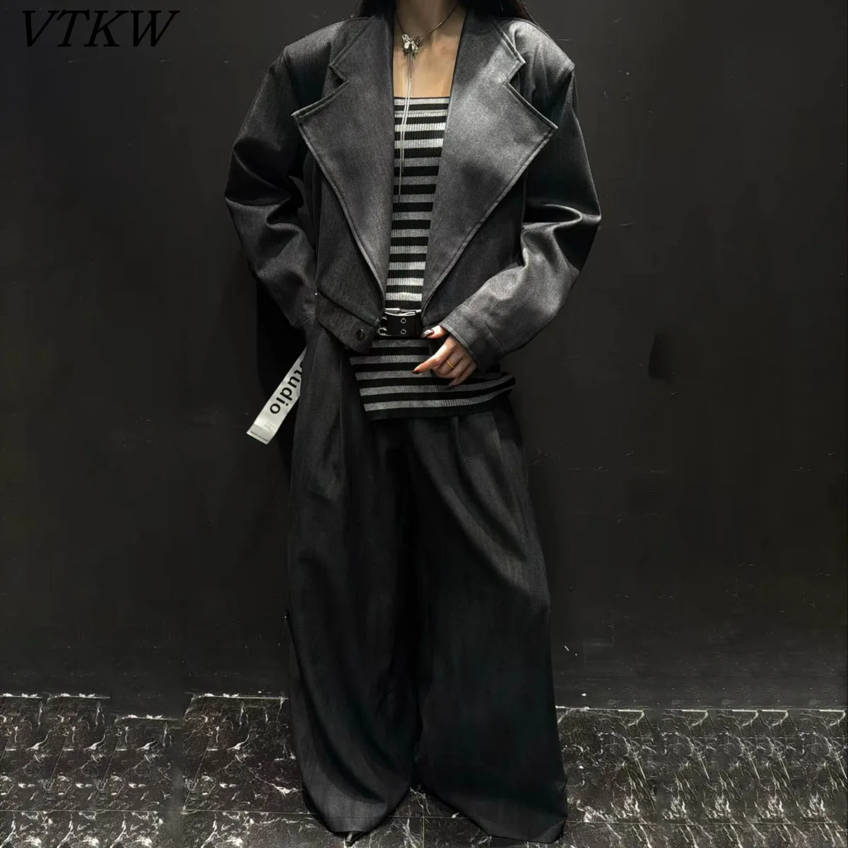 

VTKW Woman's Coat Collarless Solid Color One-button Design 2025 Spring New Style Loose Pants High-quality Two-piece Set