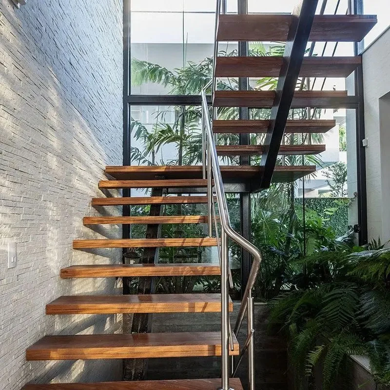 custom.High End Customizable Straight Staircase with Forged Steel Balusters and Rails