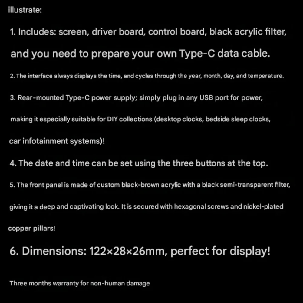 

Настольные часы VFD в ретро-дизайне с USB-питанием и вакуумно-люминесцентным дисплеем для отображения времени, даты и температуры