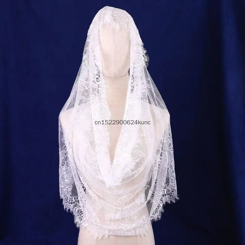 Velo de novia musulmán bordado para mujer, mantilla de encaje floral, velo católico para iglesia, accesorios de novia estilo español