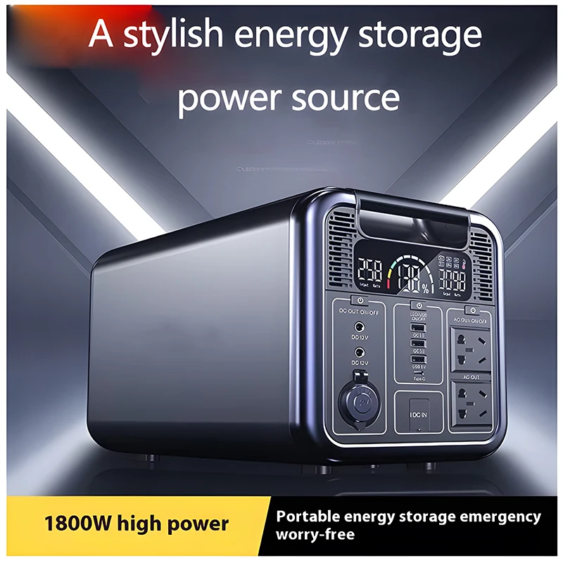 Portable 1800W Large Capacity 220V Energy Storage Battery Pure Sine Wave Home Car Camping Power Supply MPPT For Outdoor