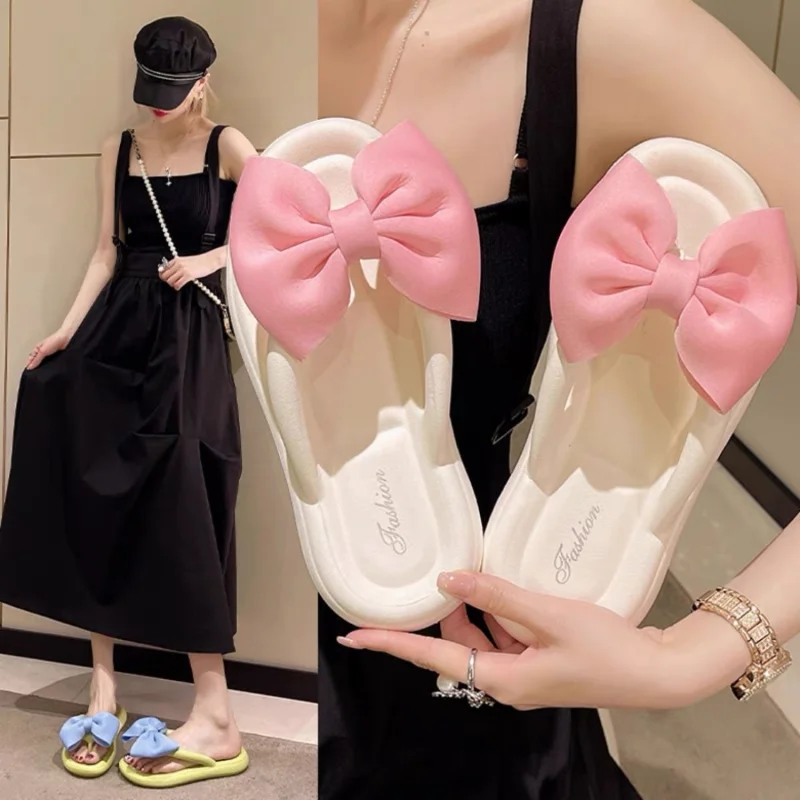 

Y2K Fashion Bow Women's Slippers Lightweight Non slip Bathroom Shoes and Comfortable Soft soled Outdoor Shoes Summer