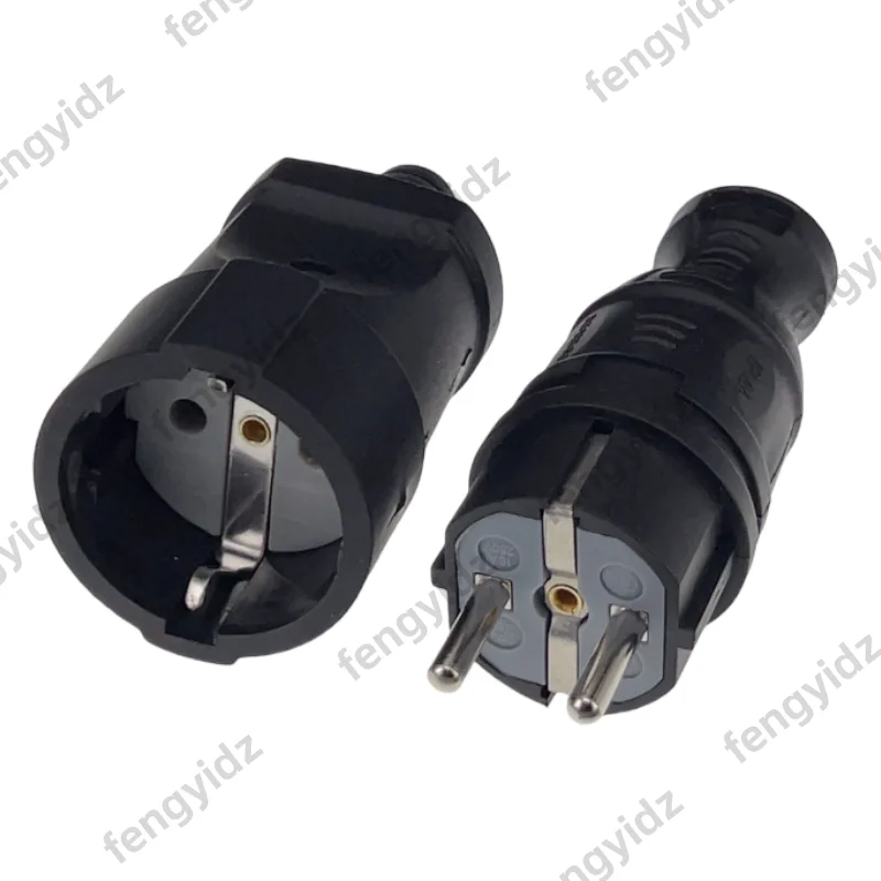 EU Rubber Waterproof Socket Plug Electrial Grounded European Connector With Cover IP54 For DIY Power Cable Cord 16A 250V