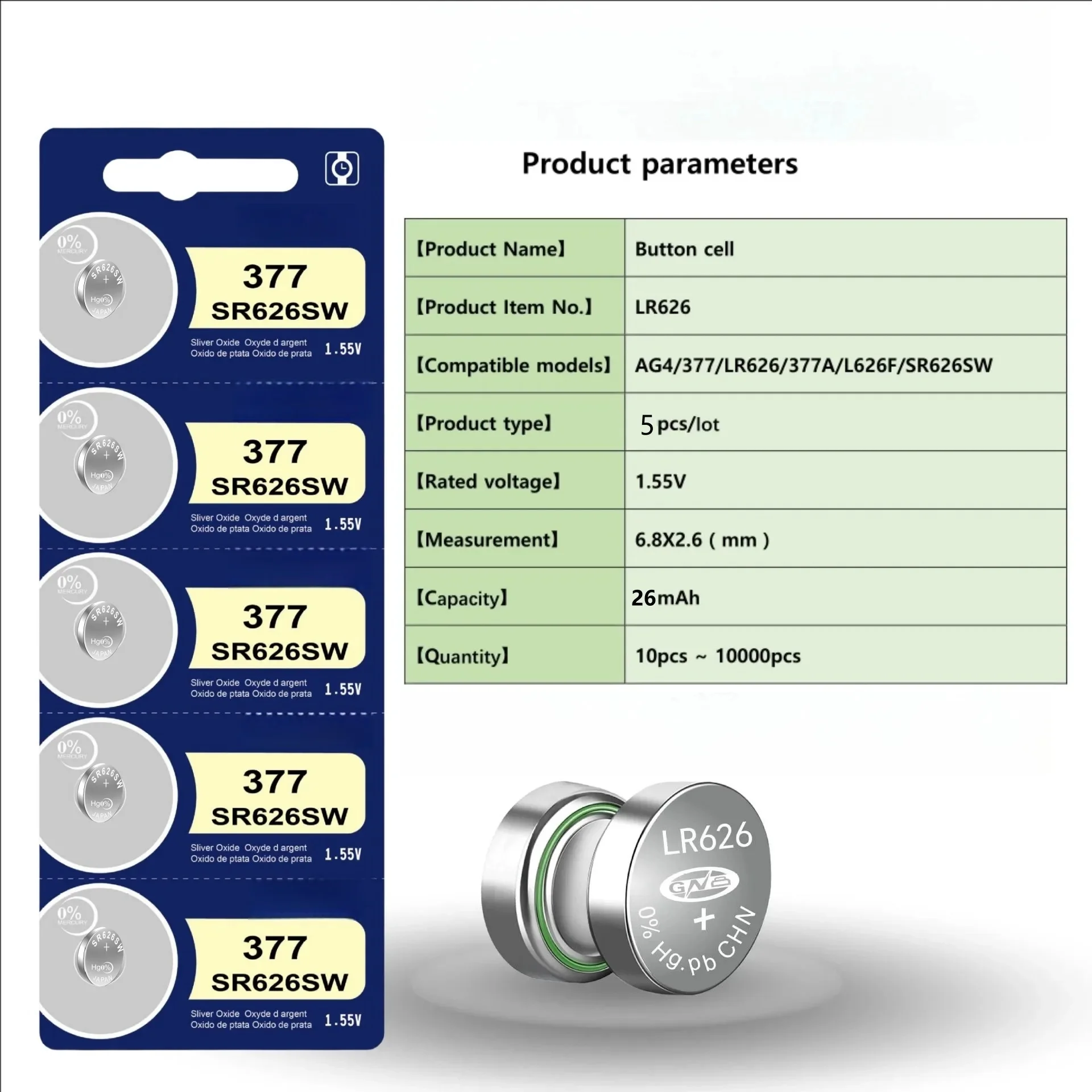 2-50 pz ad alta capacità SR626SW AG4 orologio batteria LR626 377A v377batterie a bottone per Mini torcia termometro giocattolo 1.5V