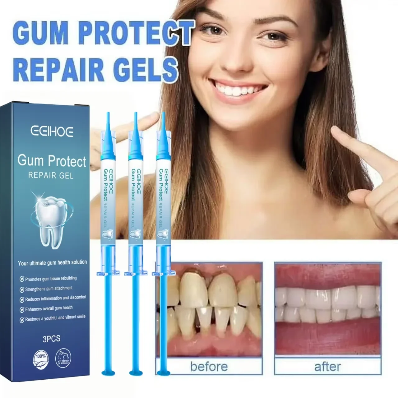 

3-Pack Dental Repair Gel Relieves Inflamed Gums and Deep Clean Tooth Dirt Care Reduces Bad Breath Gums Fresh Breath Care Gel