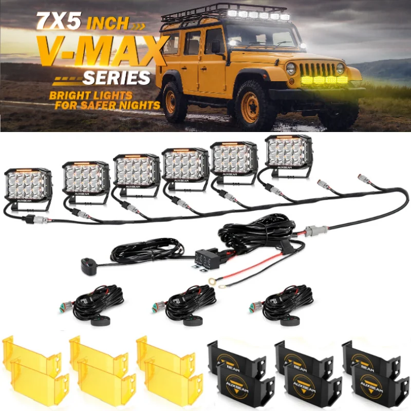 

AUXBEAM 2/4/6Pcs 7x5 Inch Rectangle 228W 26100LM Spot Beam Side Shooter LED Driving Lights with Amber DRL | V-MAX Series
