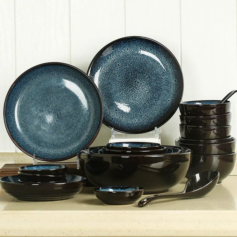 Ceramic dishes set household retro creative personalized rice bowl soup bowl vegetable plate combination microwave oven