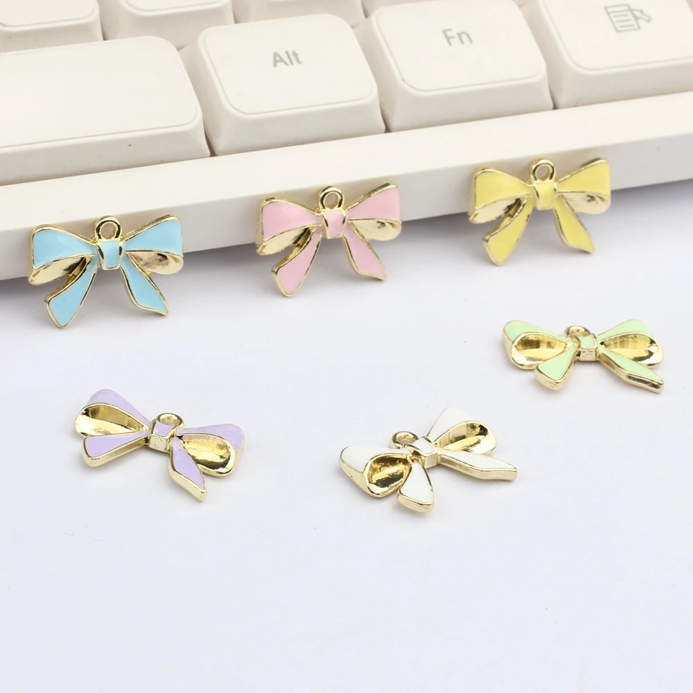 Zinc Alloy Color Spray Paint Enamel Mini Bow Charms Pendant 10pcs/lot For DIY Jewelry Making Accessories