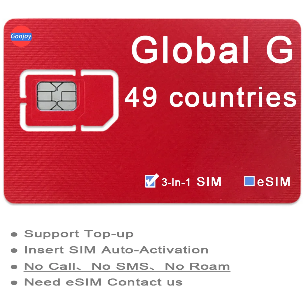 Global 49 Countries Prepaid Data Sim / eSIM Card；Can Top Up Repeatedly；5G / 4G LTE Data Sim；Global Travel Internet Data Card.