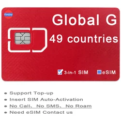Global 49 Countries Prepaid Data Sim / eSIM Card；Can Top Up Repeatedly；5G / 4G LTE Data Sim；Global Travel Internet Data Card.