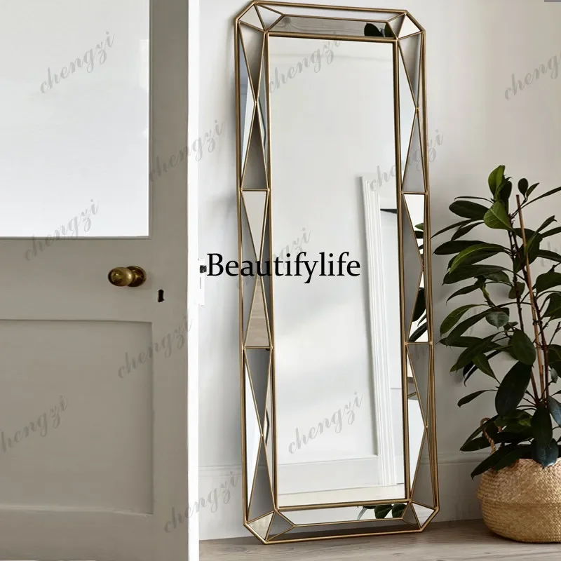 L181 European full-body mirror wall-mounted cloakroom floor-to-ceiling wrought iron light luxury wall-mounted full-length mirror