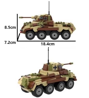 MOC WW2 Military Tank Building Block Car Vehicals Antiaircraft Gun Armored Car Weapon Germany Army Accessory Bricks Toys Gifts