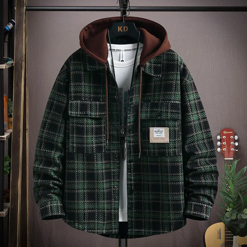 

Мужская джинсовая куртка в клетку, весенне-осенняя, свободного кроя, в американском ретро-стиле, для уличной моды, молодежная, из хлопка и полиэстера