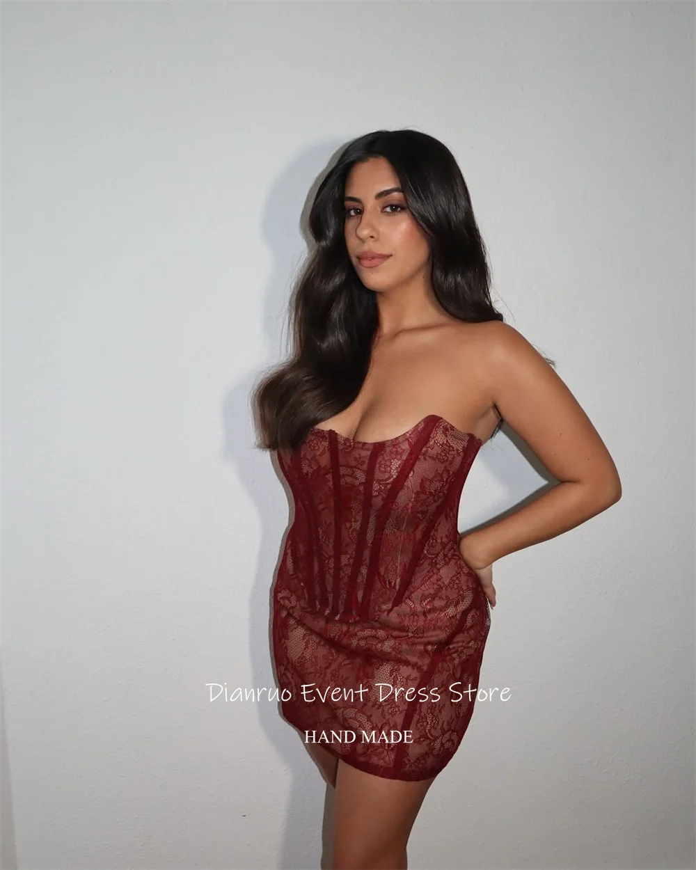 Dianruo A Line Sleveless Prom Dress Mini Lace Birthday Dress Woman Sexy Sweetheart Charming Abiti Da Cerimonia Donna Customized