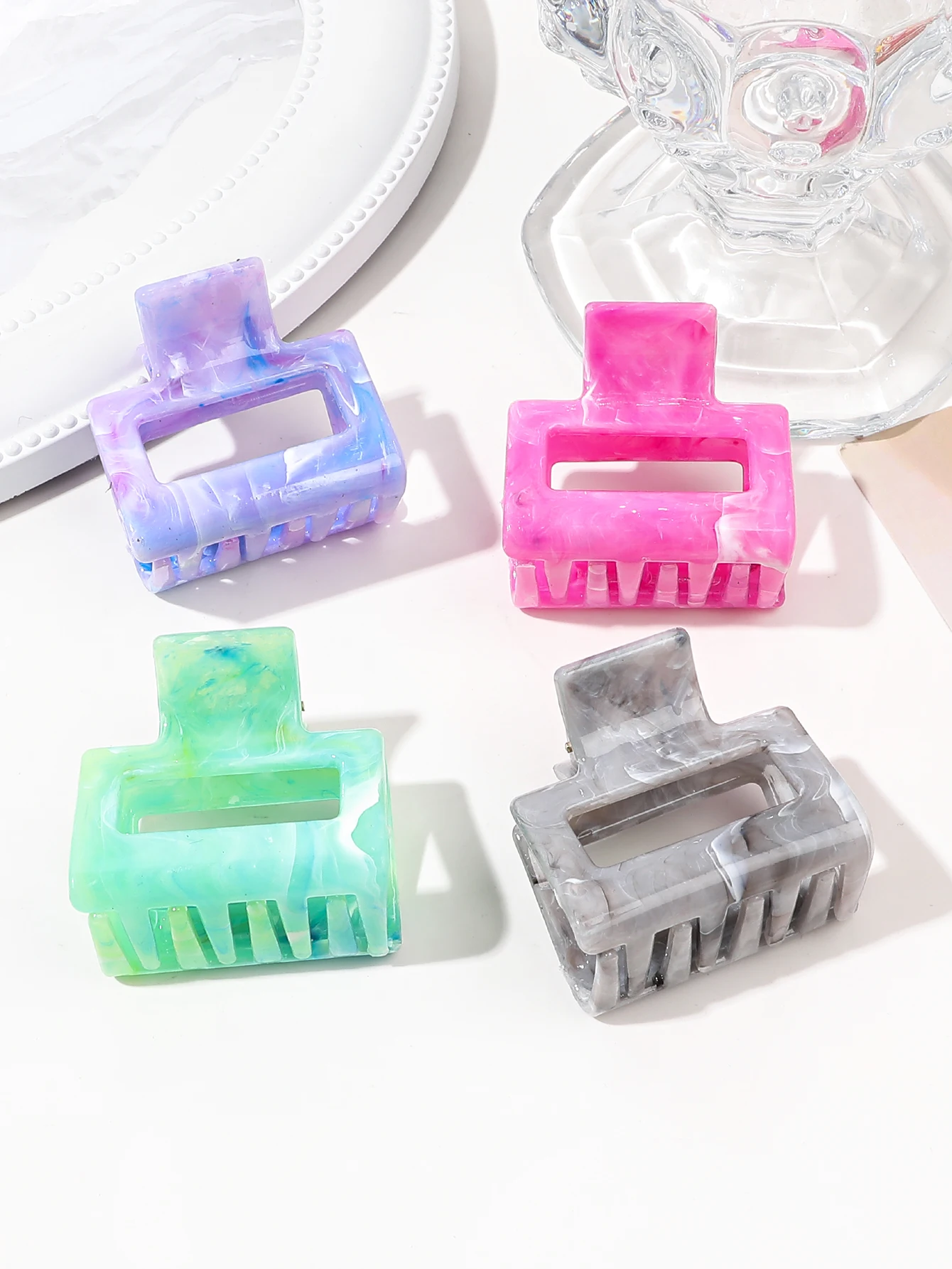 4Pcs Color Square Small Hair Clips for Women Girls,1.6 Inch Small Claw Clips Thin Short Hair,Strong Hold Jaw Clips