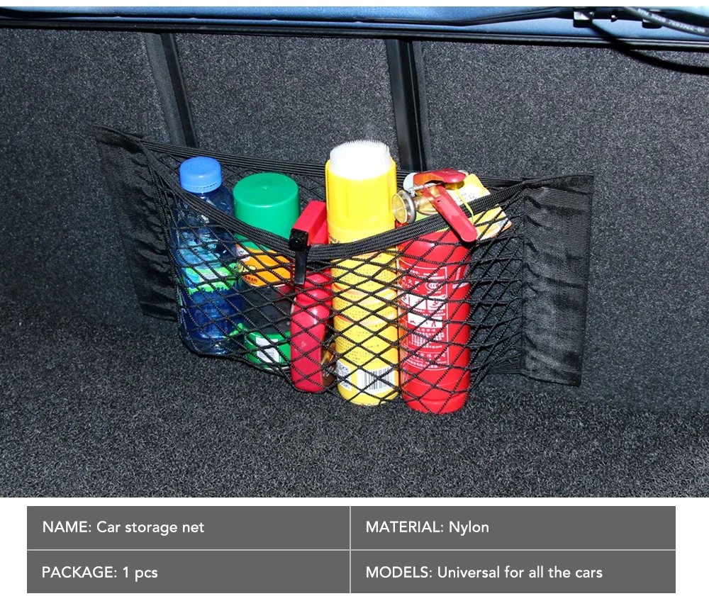 Car Back Rear Trunk Storage Net Seat Elastic String Net Magic Sticker Mesh Storage Bag Auto Organizer Seat Back Bag Freeshipping