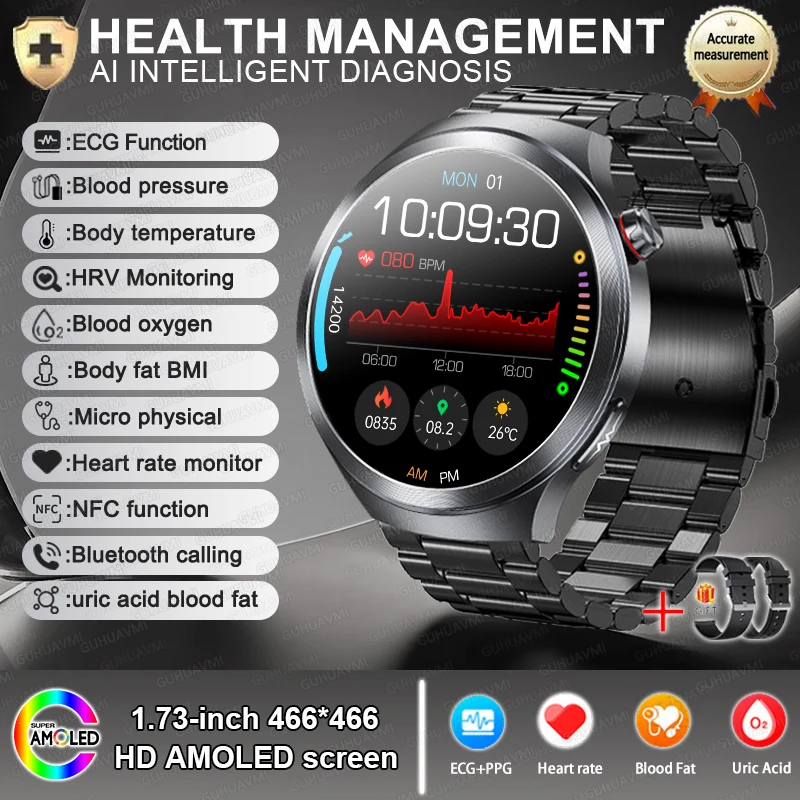 GUHUAVMI Neu Für Gesundheit EKG + PPG Smart Uhr Lipiden Harnsäure Blutdruck Gesundheit uhr Männer NFC 100 + Sport HD Bluetooth anruf Uhr Frauen 10