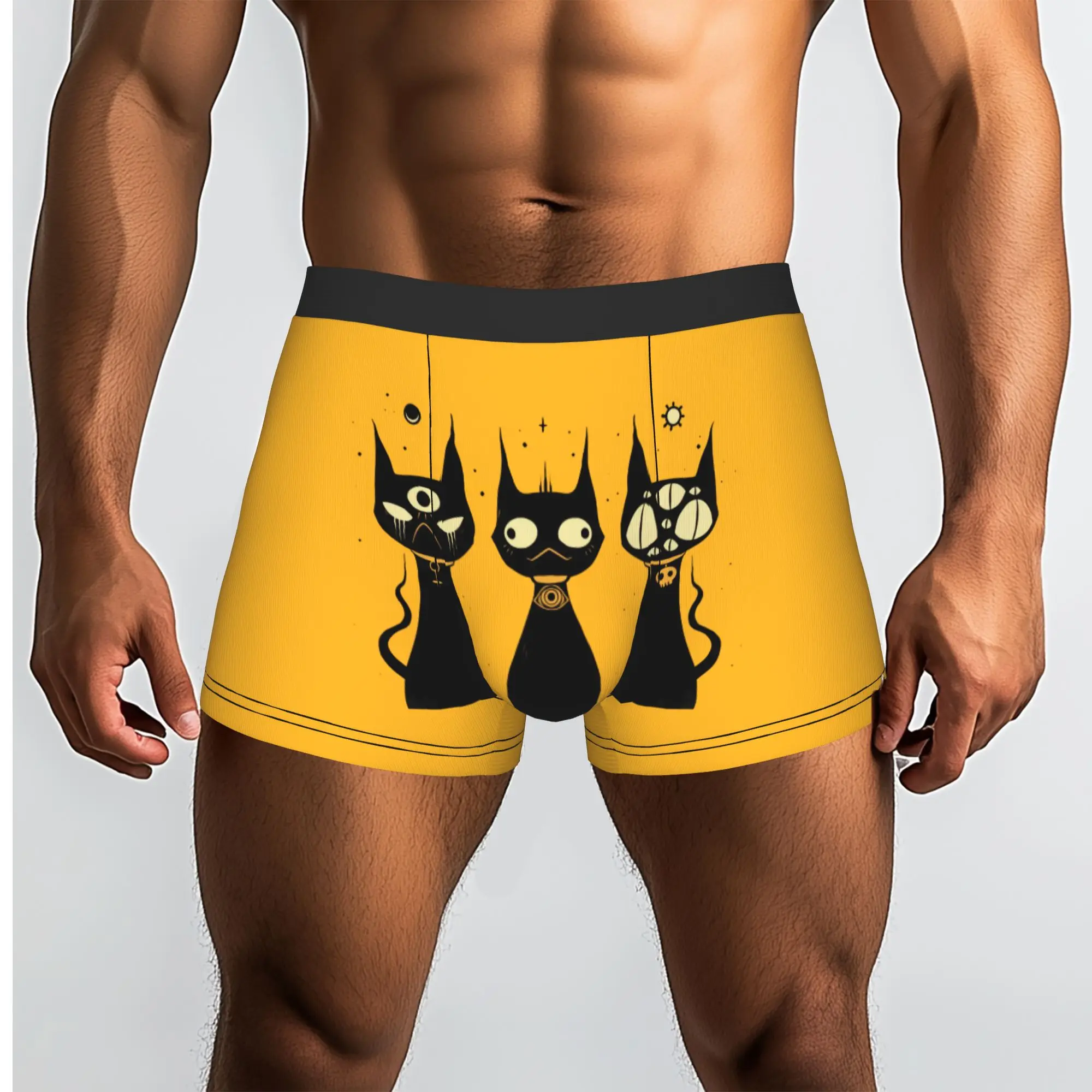 Custom Three Creepy Cute Black Cats Goth Art Underwear Men Stretch  Boxer Briefs Shorts Panties Soft Underpants For Homme
