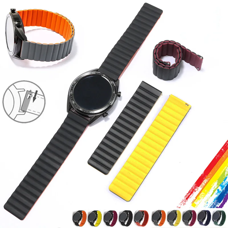 Sucção magnética silicone gel masculino interface universal watchbelt desmontagem rápida design pulseira de borracha à prova d20 água 20 22mm