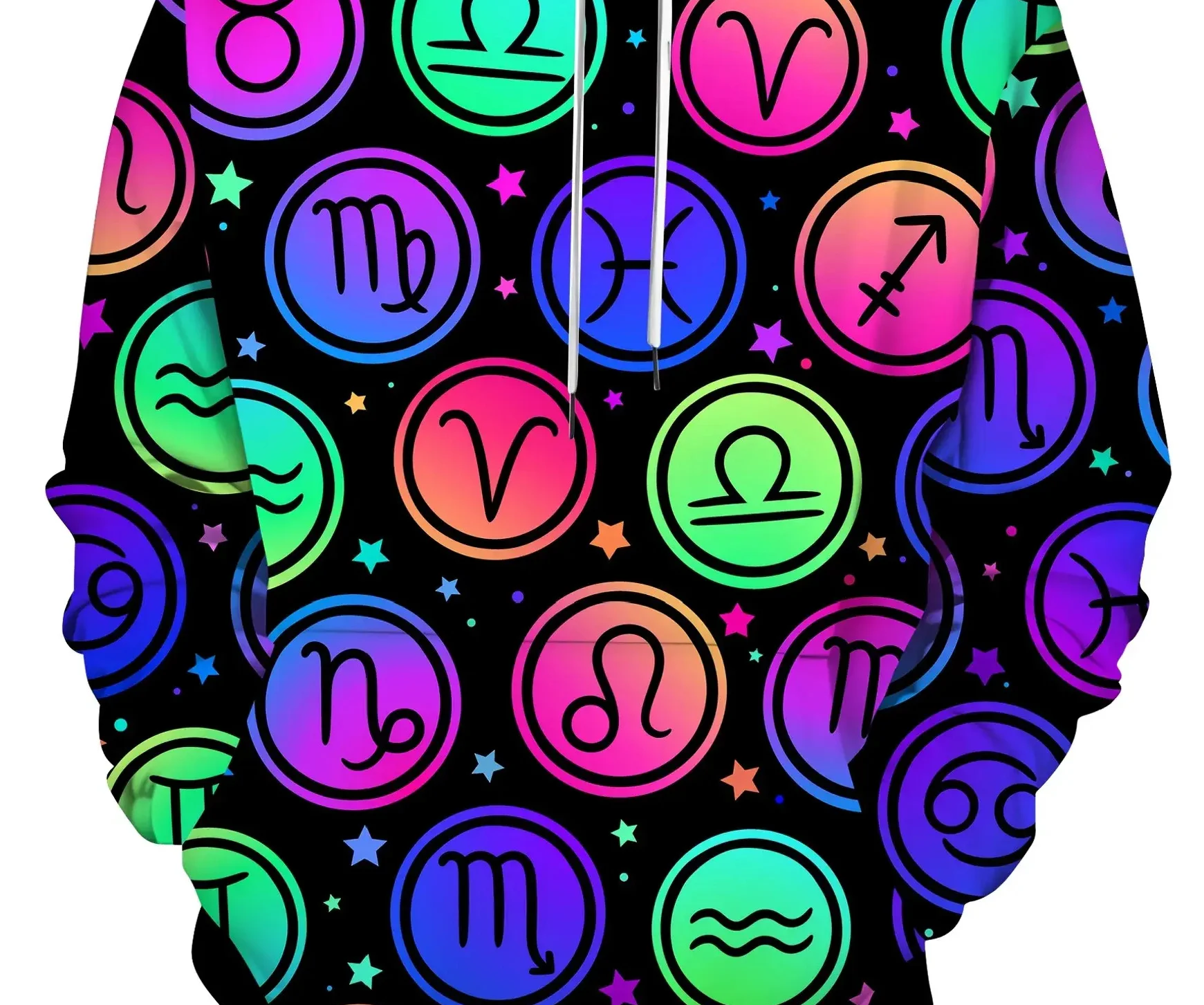 [ريترو ستريت] سويت شيرت بقلنسوة بطباعة عصرية للرجال مع مفتاح يوناني وأنماط زودياك، مريح ومتعدد الاستخدامات