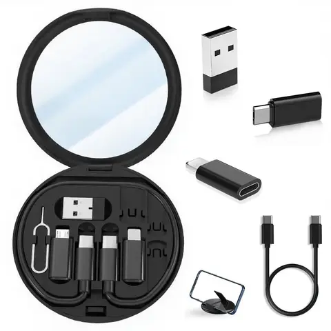 Multifunctional Data Cable Storage Box,USB C to Micro/Lighting Fast Charging Mobile Phone Holder Cable Set Multi Conversion Head