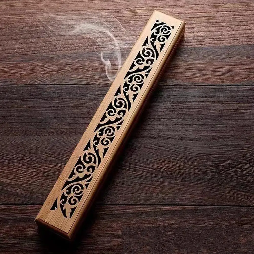 1PC Natural High-end Bamboo Incense Burner With Laying Plate Aromatherapy Wooden Box for Incense Storage Burning Accessories