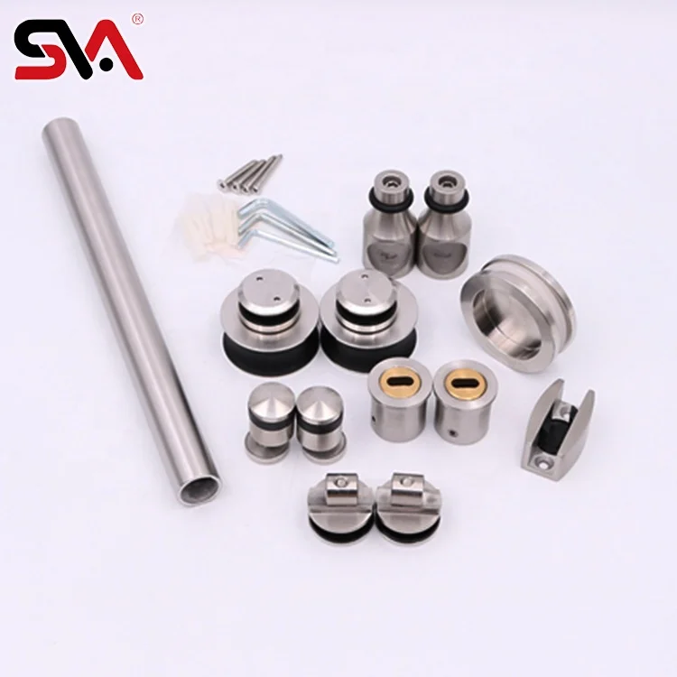 China SVA-0009 Stainless Steel Round Tube Pipe Roller Frameless Sliding Shower Door Hardware Kit Glass Sliding Door Hardware Set