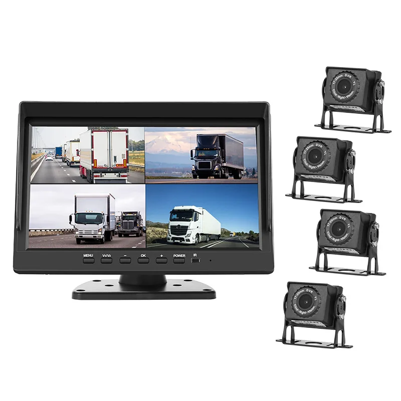 

10.1"1080P Backup Camera Monitor DVR for RV Truck Trailer Rear Side Front Reverse View Wired System FHD Image 4 Split Recorder