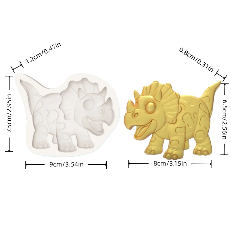 Cartoon Triceratops Silicone Mold, Lively Dinosaur Mold with Open Mouth and Exposed Teeth, Silicone Mold for Chocolate Fondant Making