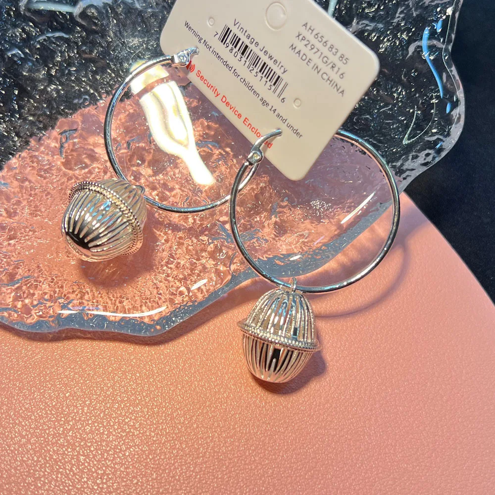 Big earrings ins niche silver needles 925 silver needles hollow-plated real gold earrings versatile lanterns sub-silver new earr