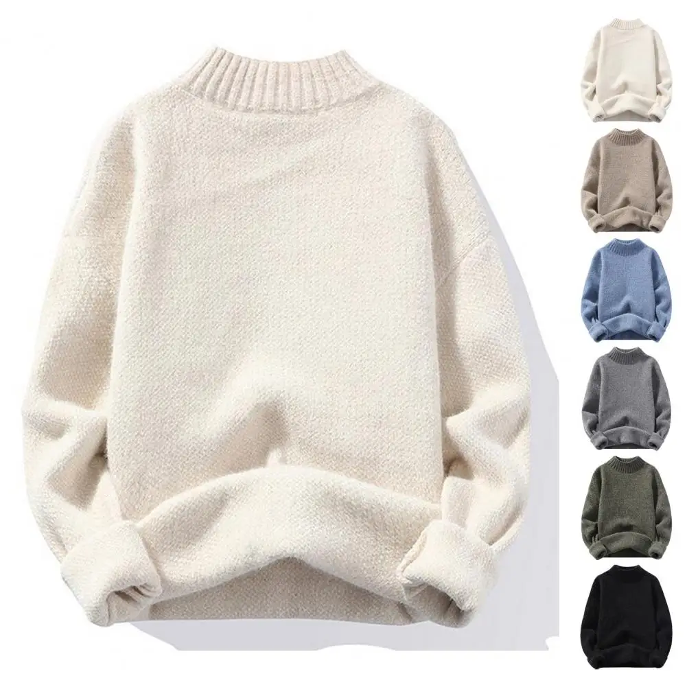 Windproof Warm Men Sweater Men's Winter Knitwear Collection Solid Color Sweaters Half High Collar Tops Thicker for Casual