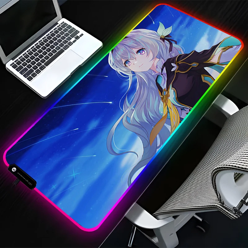 

RGB LED Mouse Pad Mousepad Computer Gaming Accessories Keyboard Pad Rubber Decoracion Desk H-honkai Star Rail Firefly Mouse Mat