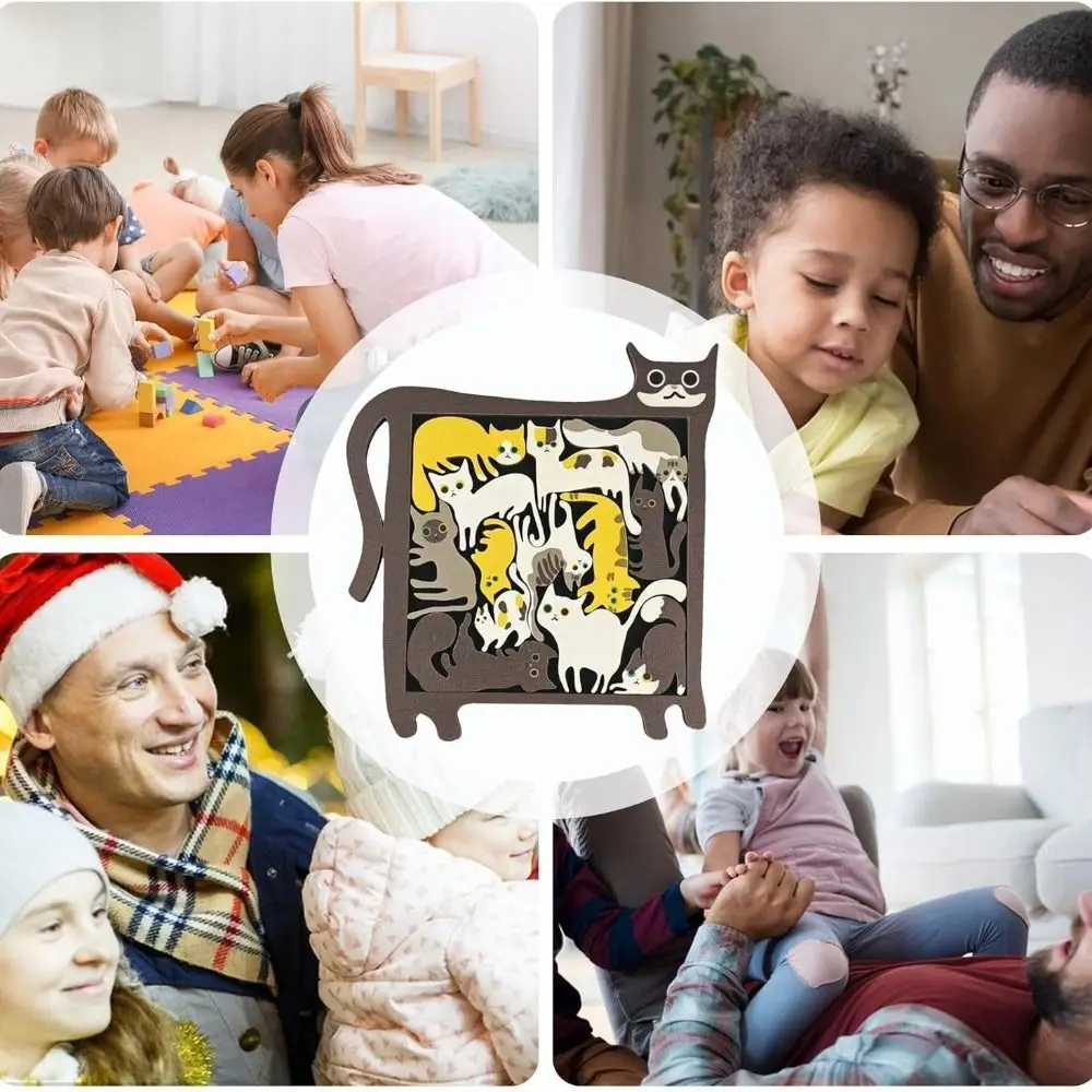 Wooden Cat Puzzle Game Brain Burning Building Block Cat Figurine Puzzle Special-shaped Table Games Animal Puzzle Children's