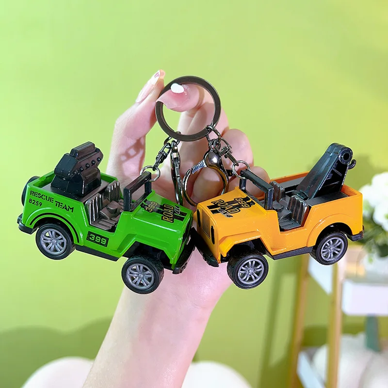 Creative Fashion Cartoon Creative Off road Camouflage Rebound Police Car Model 4X4 Jeep Backpack Gift Keychain Pendant Jewelry