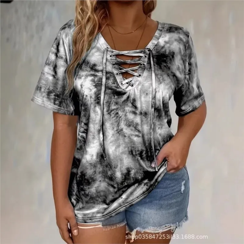 New Summer Top With Wave Print Loose V-neck Strap Excellent Casual Simple Versatile Temperament Niche Comfortable Fashion Top