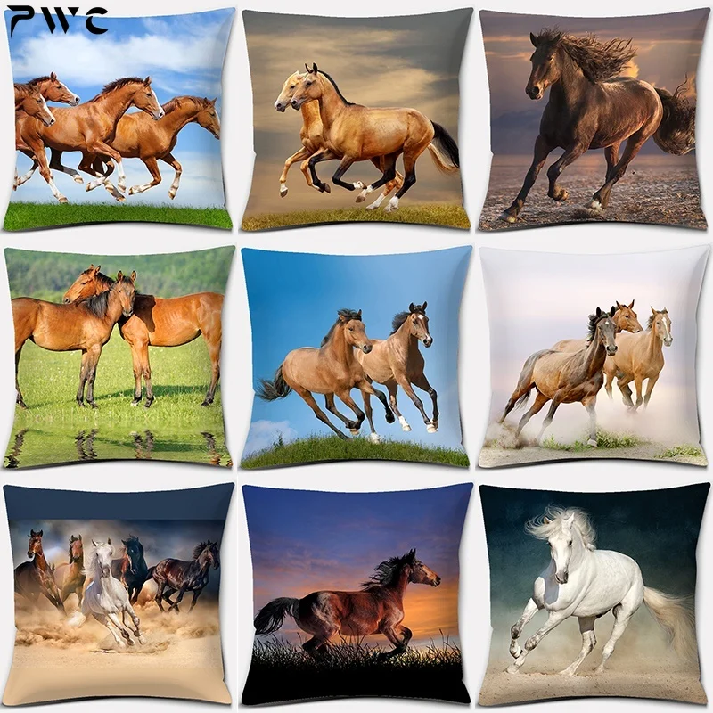 

Fashion Classic Square Pillow Case, Galloping Horse, Magnificent Pattern. Living Room Sofa Cushion Cover, Pillow Cover