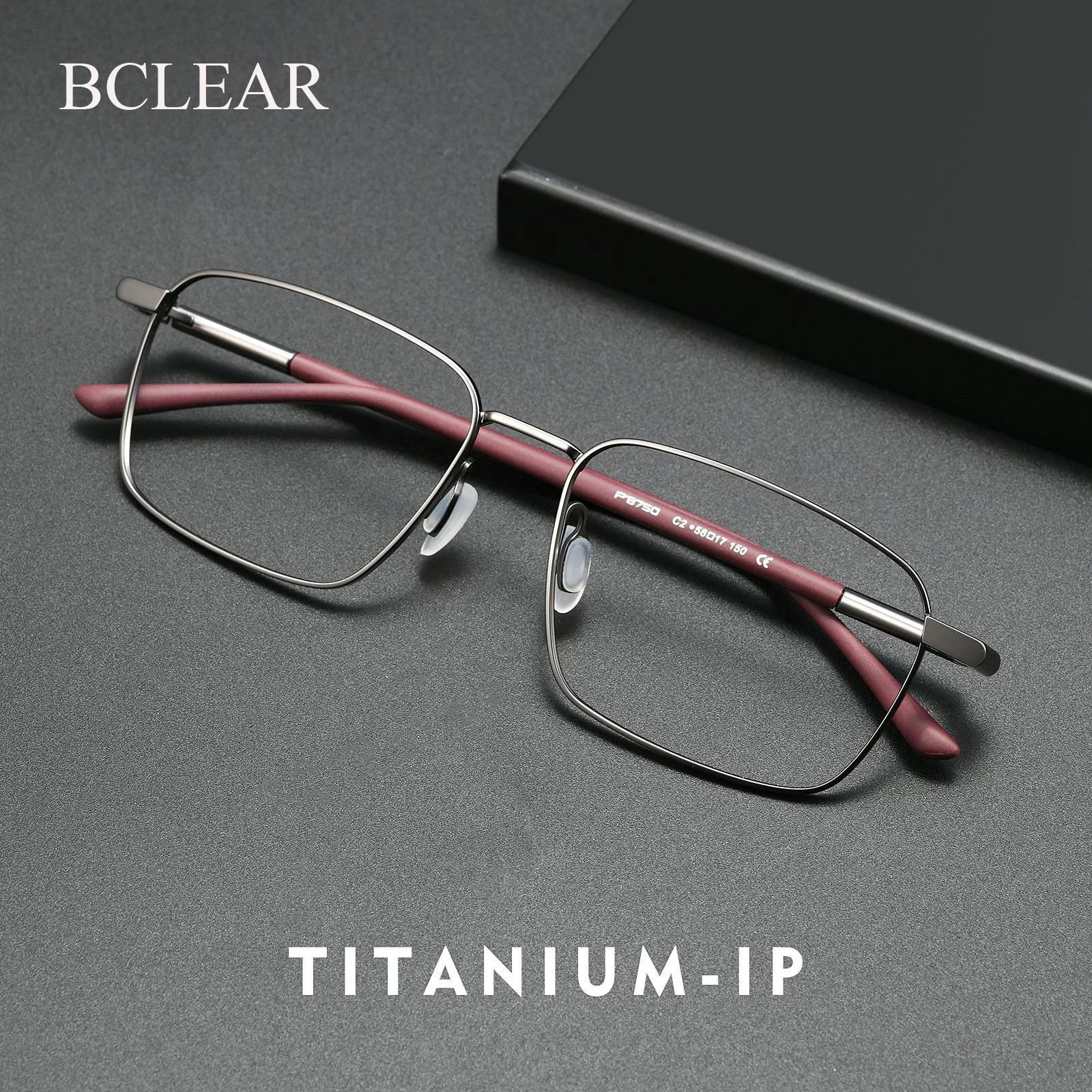 

BCLEAR Fashion Ultra-Light Pure Titanium Eyeglass Frames for Men with Large Faces Minimalist Square Elastic Leg Business Glasses