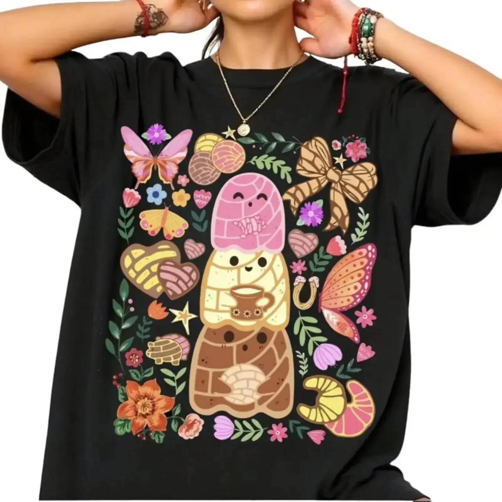 Unisex Casual Style Short-Sleeve Pan-tasmas Ghost Print T-Shirt - Mexican Conchas Design, Halloween Theme, Comfortable Fabric, Ideal Gift for Men & Women