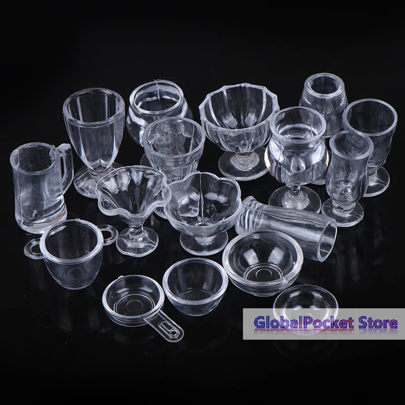 

[TG823]17Pcs/Set 1:12 Dollhouse Miniature Transparent Tableware DIY Kitchenware Toys