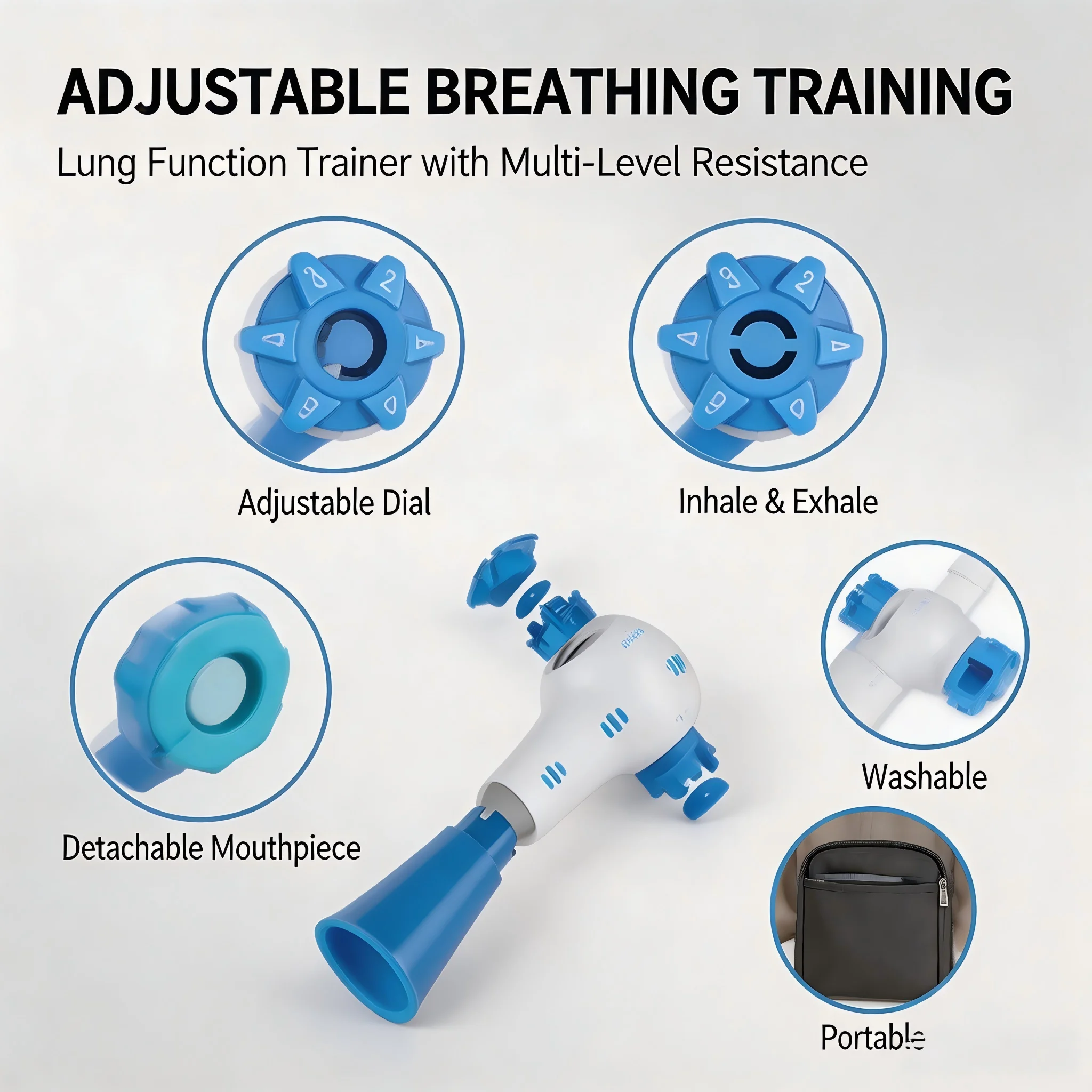 Adjustable Breathing Trainer Device, Portable Washable Fitness Equipment Lung Cardio Training Respiratory Exercise Tool Fitness image 4