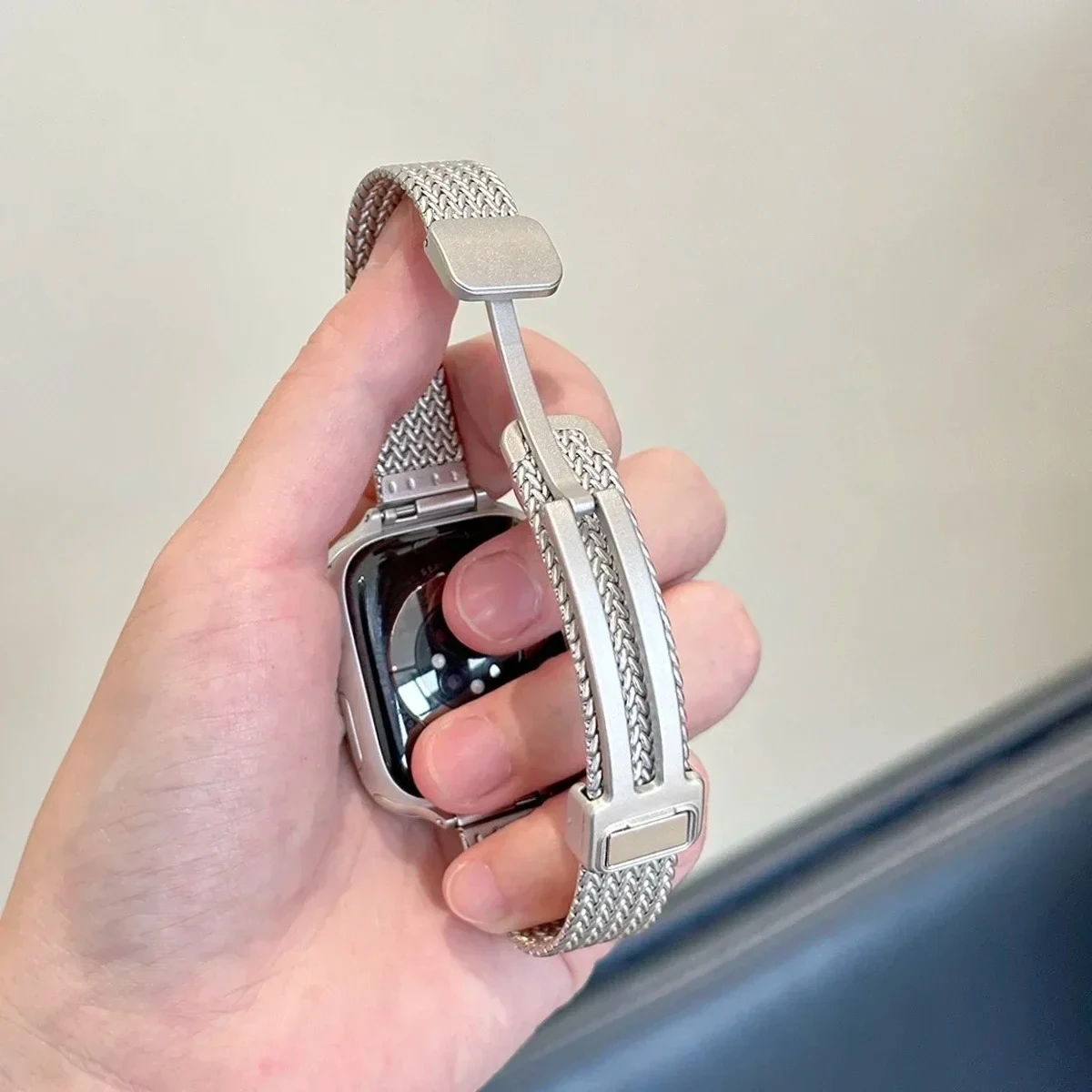 Faixa de laço dobrável magnética para apple watch 10 9 8 7 41 45 46mm pulseira de aço inoxidável feminina fina para iwatch se6 5 4 40 44 38 42mm