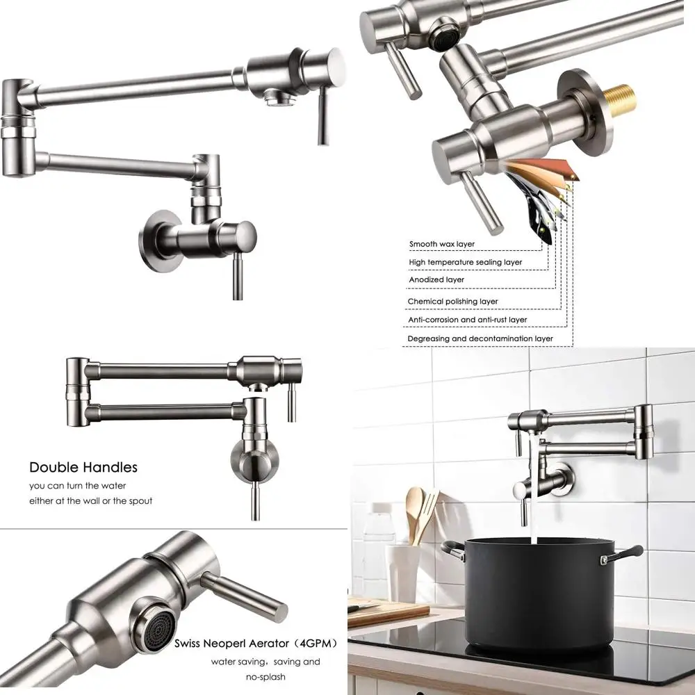 

Настенный смеситель для холодной воды из нержавеющей стали с двумя рычагами и поворотным изливом, 23,4 дюйма