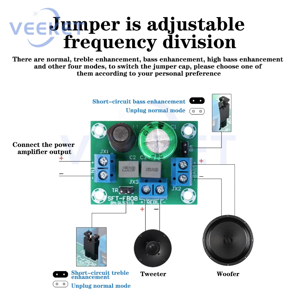 Adjustable Audio 2way Crossover Board Electronic DIY Accessories Audiophile HIFI Speaker High Bass 2way Crossover For Home Audio