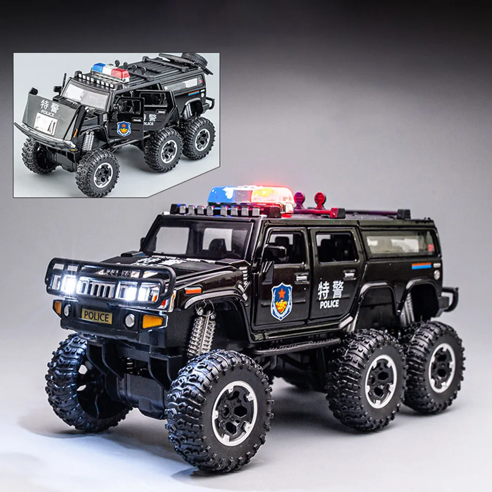 

1:32 H2 Conqueror, модель полицейского автомобиля, игрушечные двери, открытый сплав, литой под давлением музыкальный свет, модели внедорожников, домашний декор, украшение